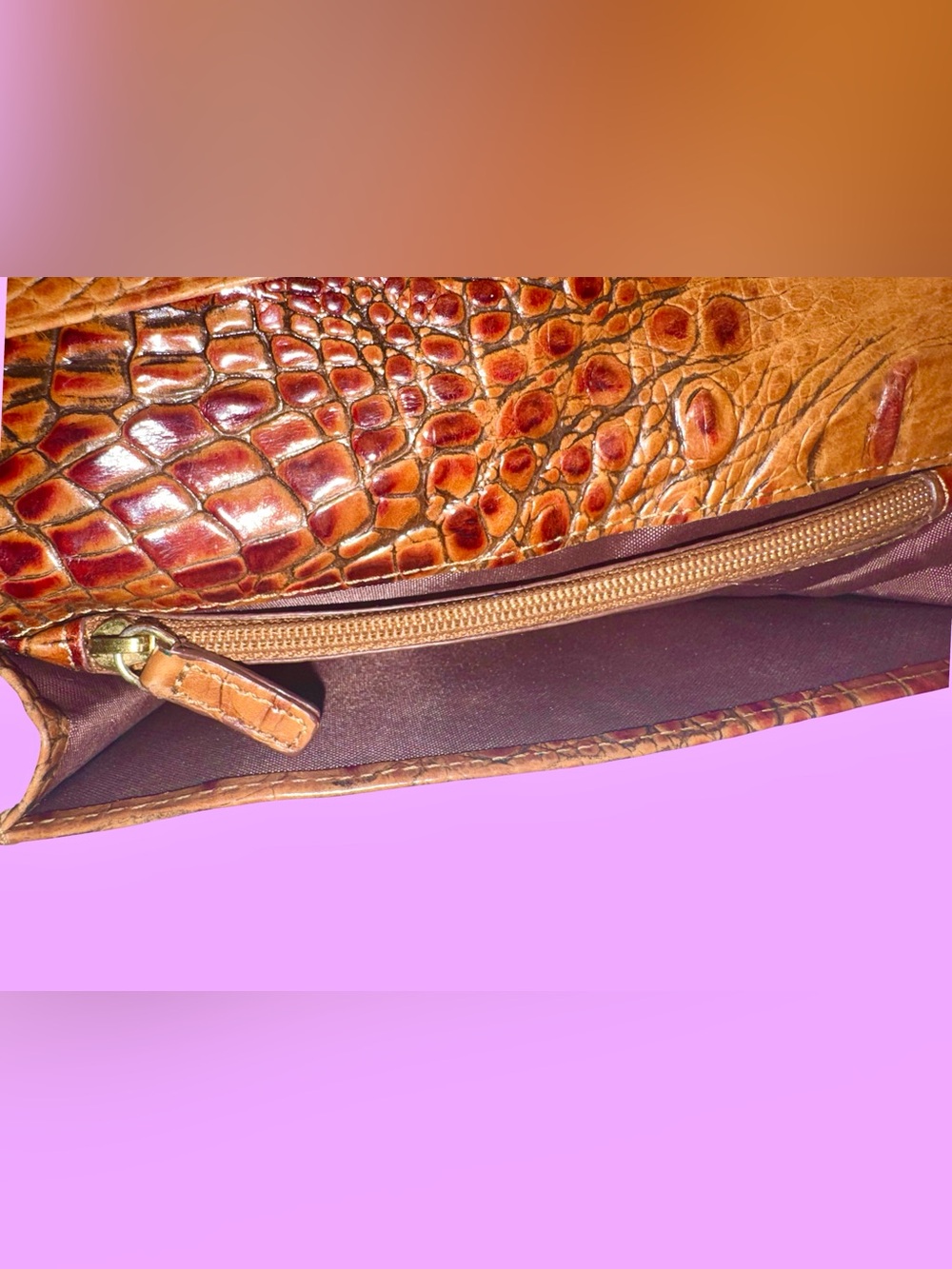 Brahmin Croc-Embossed Leather Wallet Brown - Picture 4 of 6